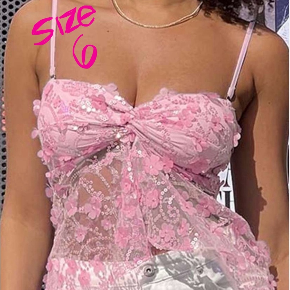 Beginning Boutique Pink Sequin Lace Top - Size 6